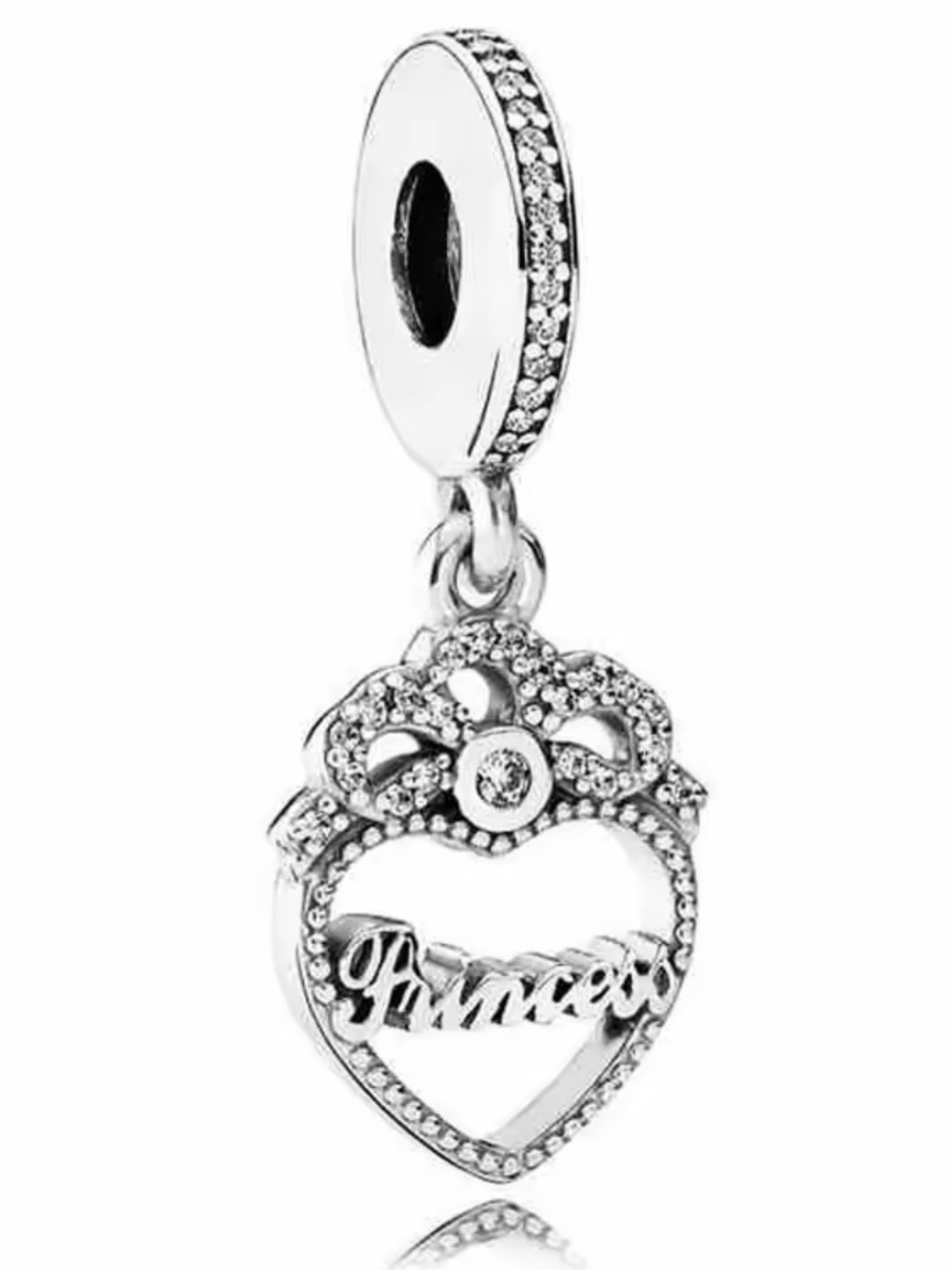 NWOT Princess Crown Heart Dangle Charm Sterling Silver 925
